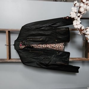 Bebe Ladies Black Faux Leather Motto Jacket Sz S